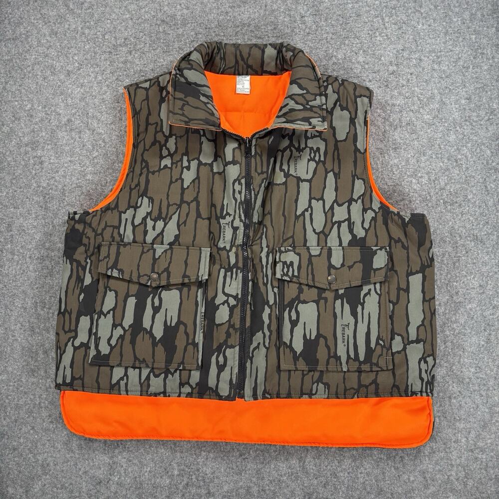 Vintage Sports Afield Trebark Camo Blaze Orange Reversible Hunting Vest XL
